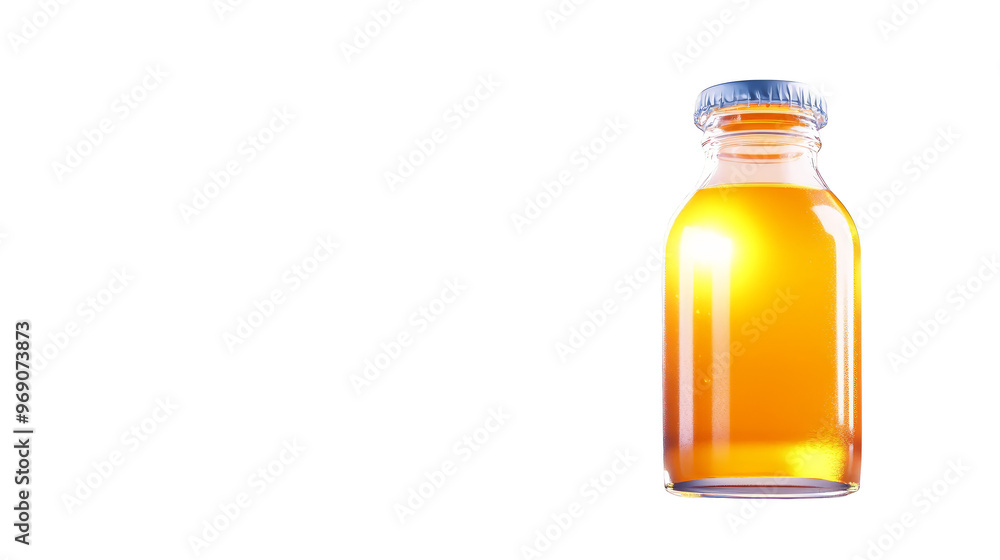 Glass Bottle with Yellow Liquid on Colorful Geometric Background Glass Bottle with Yellow Liquid on Colorful Geometric Background