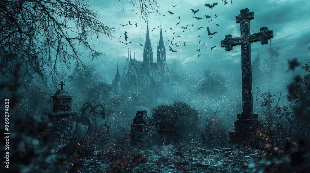 Naklejka premium Spooky Graveyard