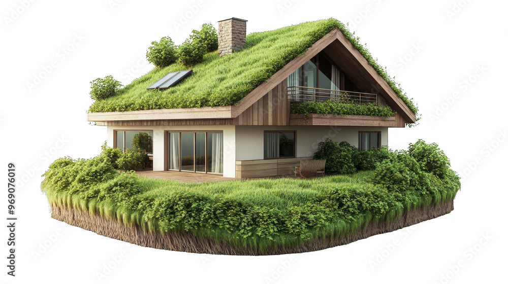 Sustainable Modern House with Green Roof and Solar Panels Sustainable Modern House with Green Roof and Solar Panels