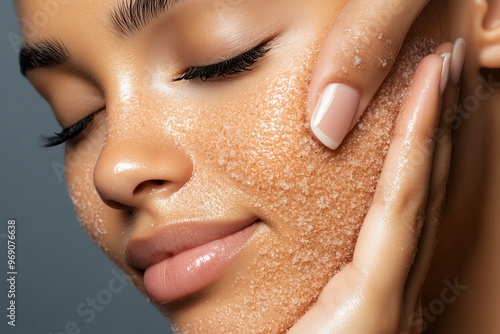 Acne exfoliating scrub being gently massaged onto the skin, showing how it clears pores photo