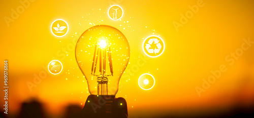 Renewable energy concept for sustainable, resource and environment icons. Electric power from nature. Creative ideas of energy.