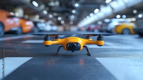 Autonomous AI-powered parking drones identifying and optimizing urban parking spaces: Drones guiding drivers to available parking spots in busy cities.