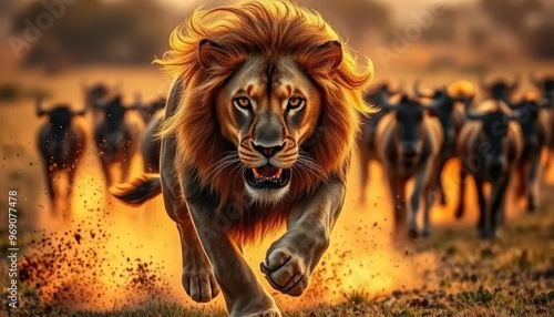 Intense Lion Chase in the Savanna	