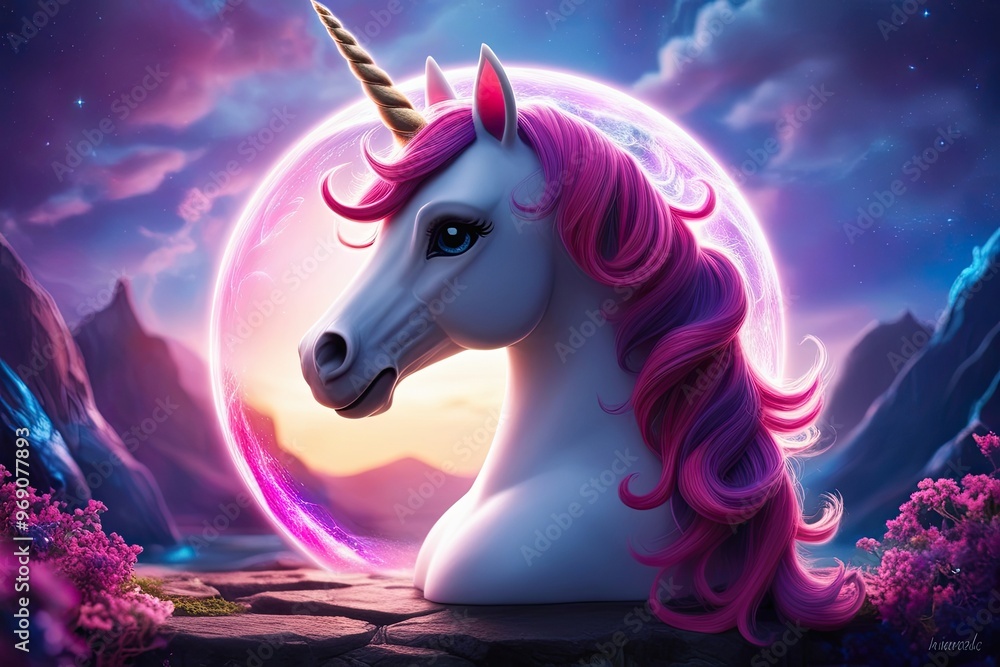 Naklejka premium Enchanted Unicorn Emoticon in Three-Dimensional Fantasy Magic Creation