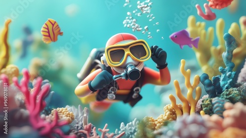 Scuba Diver in a Colorful Underwater World