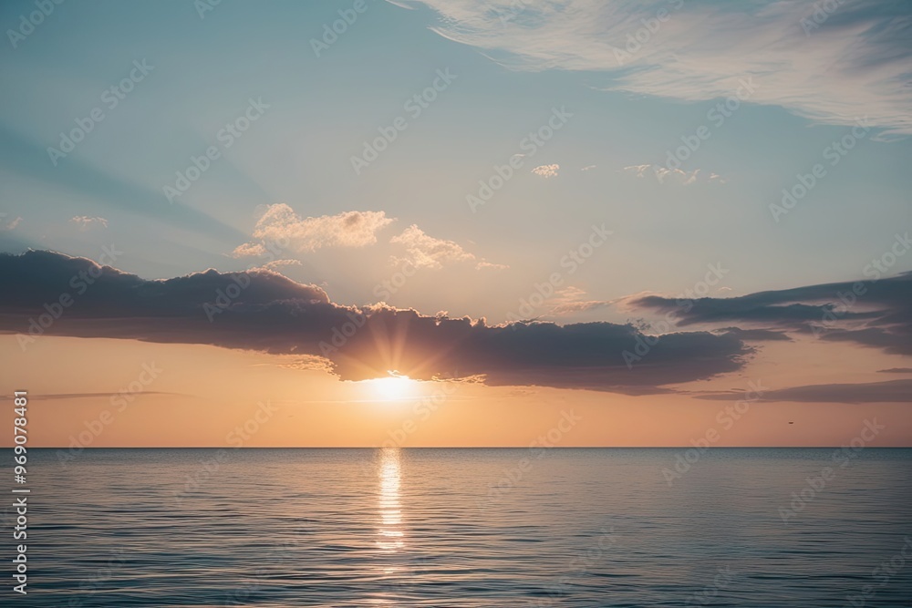 Dreamy Sunset Shining Upon the Calm Sea with Soft Background Dreamy Sunset Shining Upon the Calm Sea with Soft Background