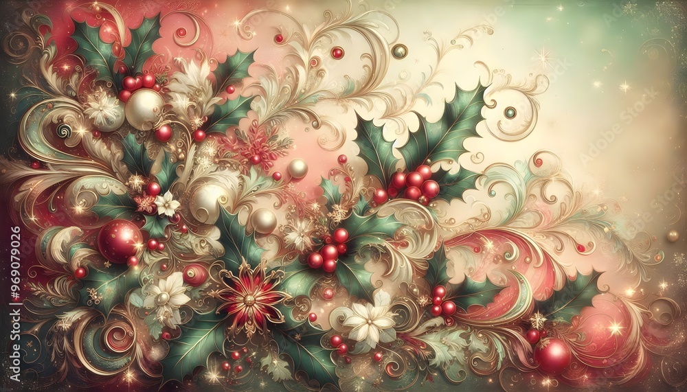 Christmas Holly and Floral Arrangement