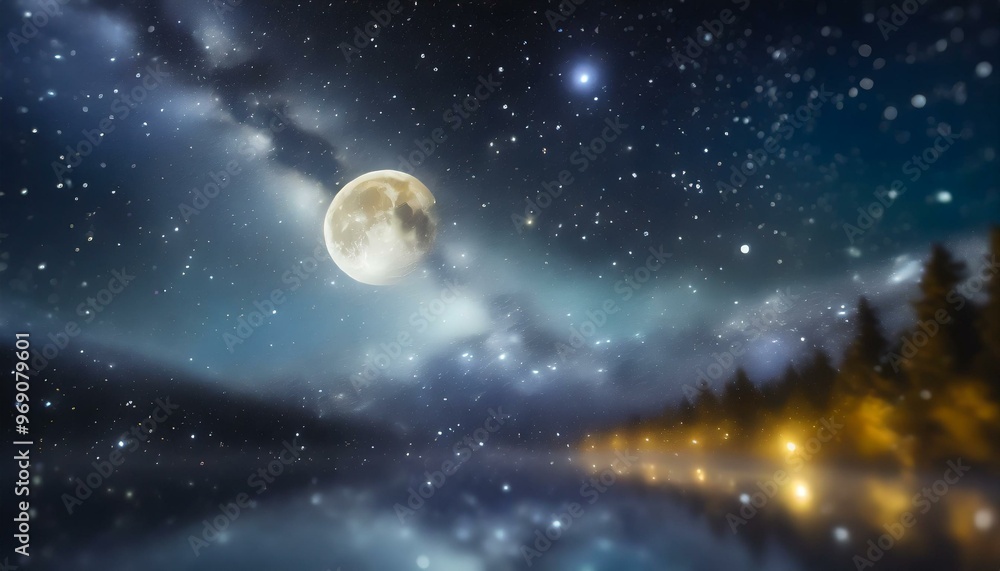 Dark night with moon and stars view