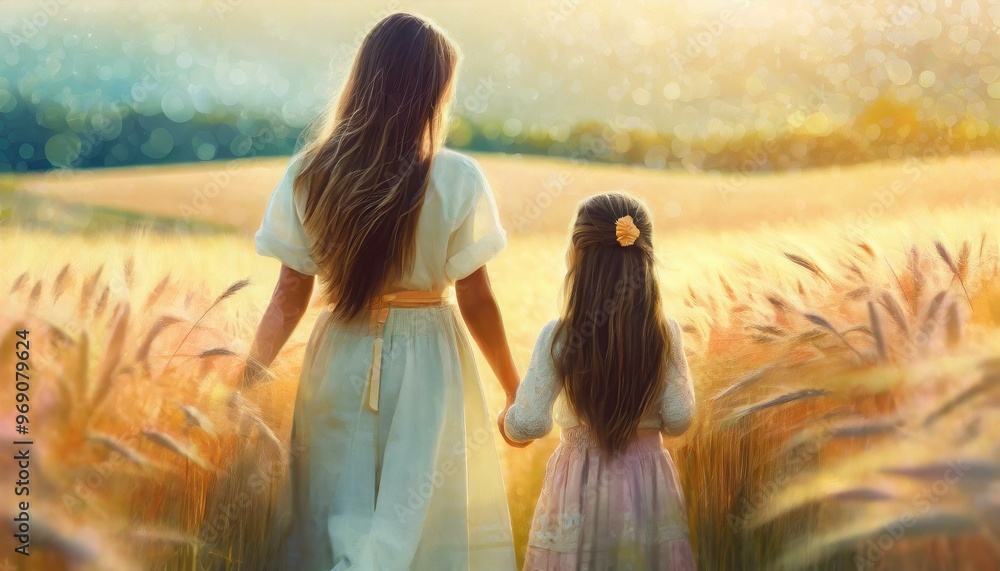 Mother and child in a rye field