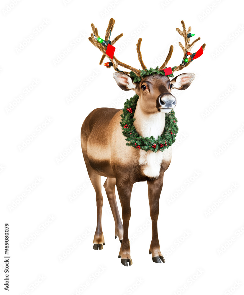 deer with Christmas wreath around neck isolated on transparent background deer with Christmas wreath around neck isolated on transparent background