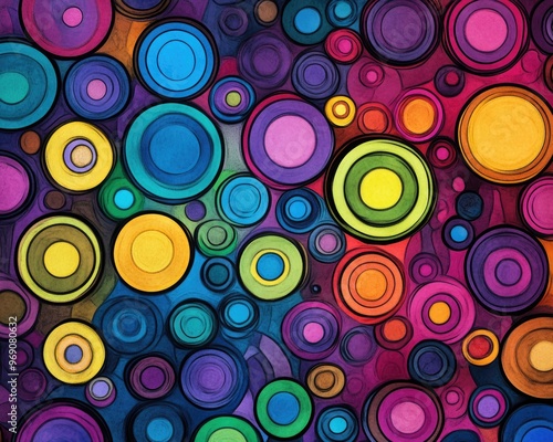 Fantasy coloring page featuring a vibrant background with an array of multicolored circles