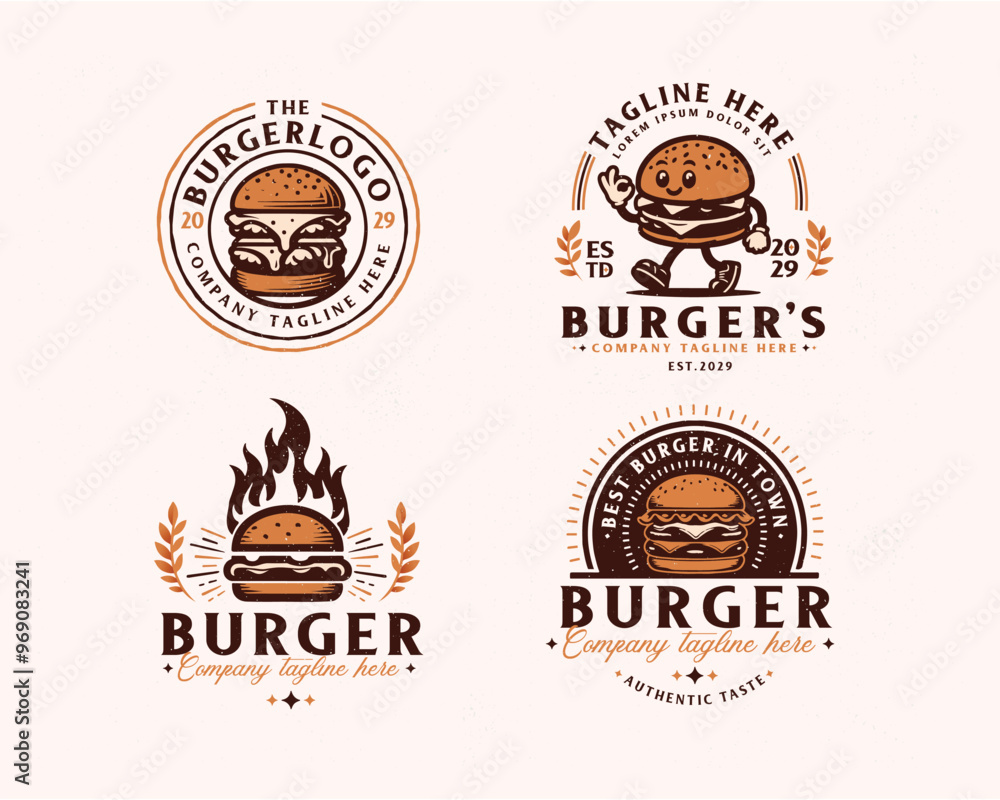 Obraz premium Set bundle classic cheese burger logo design for business company