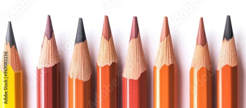 Pencils lined up in a row. ...
