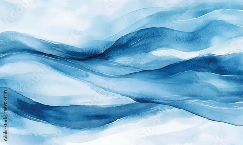 background where blue and white watercolor strokes gently intertwine, reminiscent of winter waves or a frozen river under ice