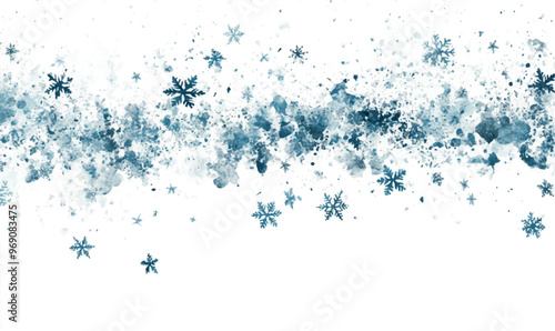 white background with light gray and blue strokes, creating the effect of weightless snowflakes falling to the ground 