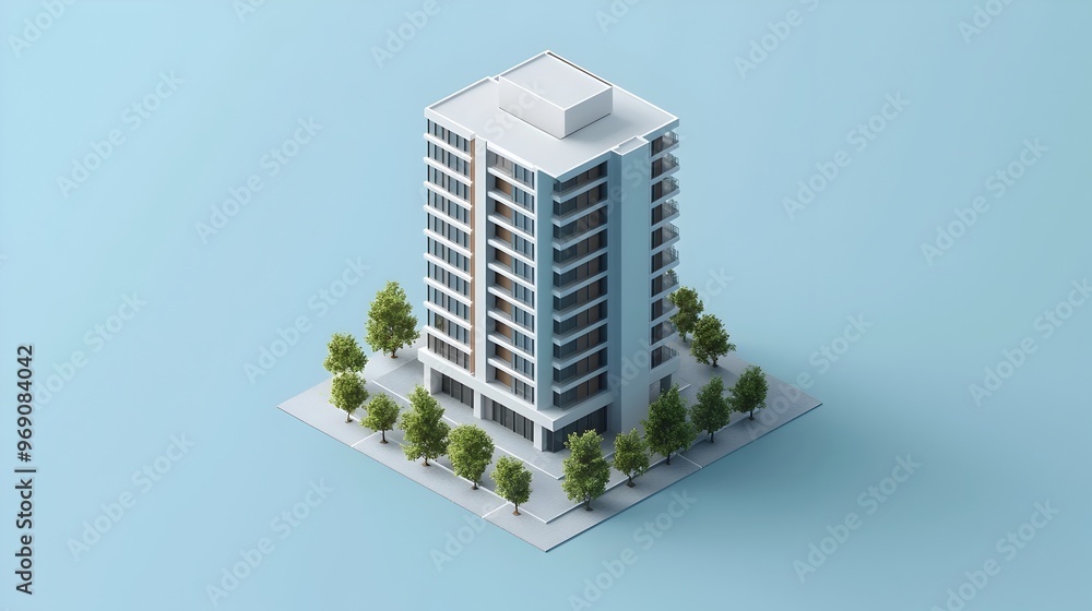Minimalist 3D Isometric Residential Building for Urban Real Estate Developments Minimalist 3D Isometric Residential Building for Urban Real Estate Developments