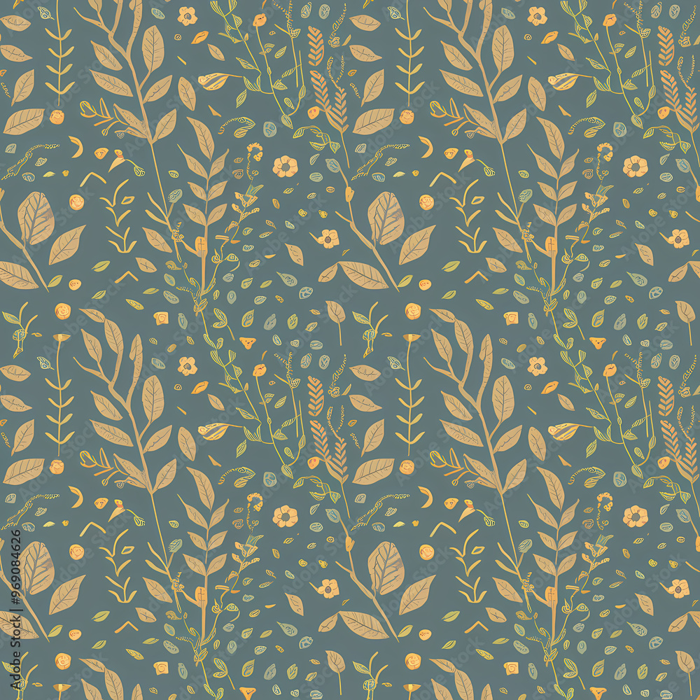whimsical surface pattern with hand-drawn elements like leaves, flowers, and birds, arranged in a elegant design. whimsical surface pattern with hand-drawn elements like leaves, flowers, and birds, arranged in a elegant design.