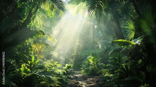 Sunlight Streaming Through Lush Jungle