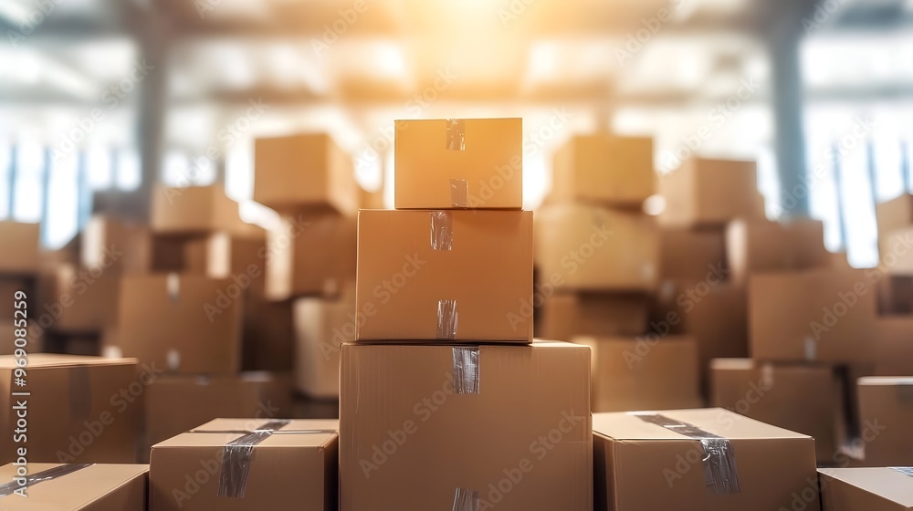 Stacks of Cardboard Boxes in Warehouse for Business Closure or Relocation Stacks of Cardboard Boxes in Warehouse for Business Closure or Relocation
