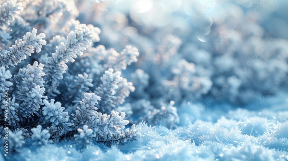A Beautiful Frosty Winter Landscape Showcasing Delicate and Glimmering Snow Crystals A Beautiful Frosty Winter Landscape Showcasing Delicate and Glimmering Snow Crystals