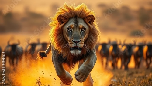 Intense Lion Chase in the Savanna