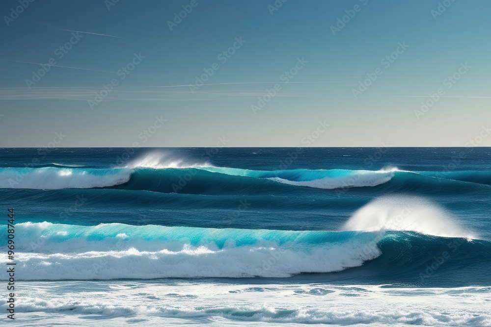 Obraz premium Gradient Blue Sky and Ocean Waves on Isolated Background