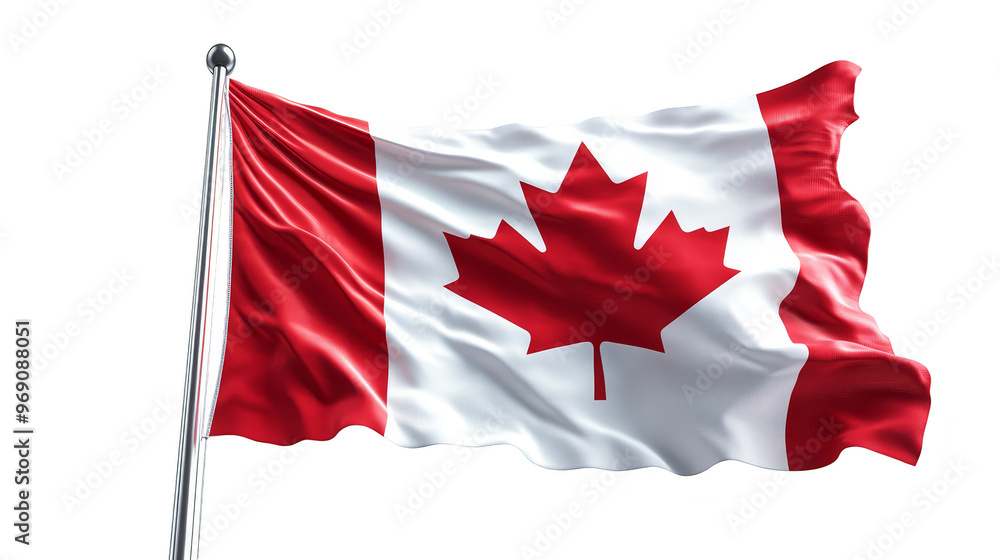 Waving Canadian Flag with Maple Leaf on Pole Waving Canadian Flag with Maple Leaf on Pole