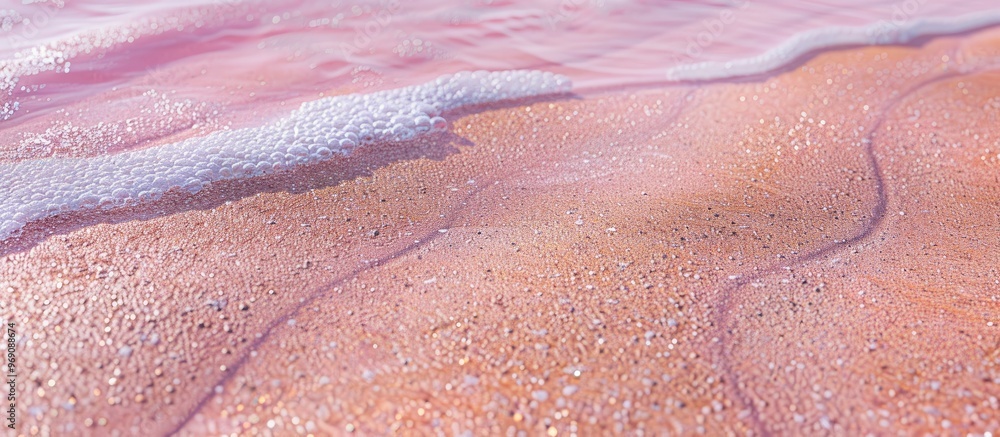 Fototapeta premium Coastal sand texture up close Natural background with a pink hue. with copy space image. Place for adding text or design