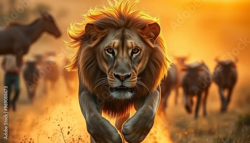 Wallpaper Mural Intense Lion Chase in the Savanna	 Torontodigital.ca