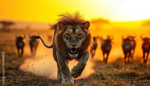 Wallpaper Mural Intense Lion Chase in the Savanna	 Torontodigital.ca