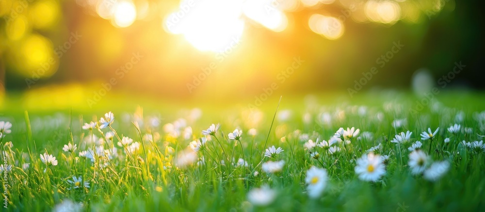 Obraz premium Lovely grass flowers in the gentle evening light. with copy space image. Place for adding text or design
