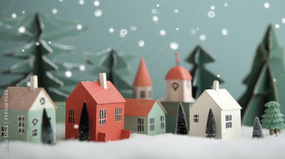 Fototapeta premium Minimalist Christmas Village Scene