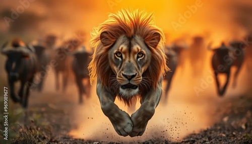 Intense Lion Chase in the Savanna	