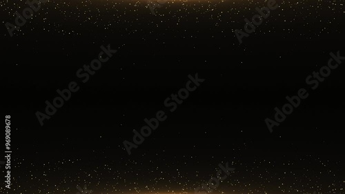 Gold glitter particle frame on black background
