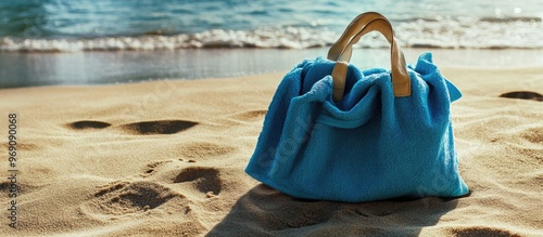 Soft blue towel in a beach ...