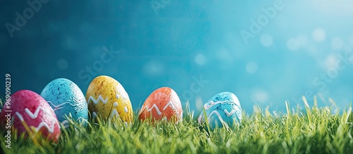 easter eggs on grass with a...
