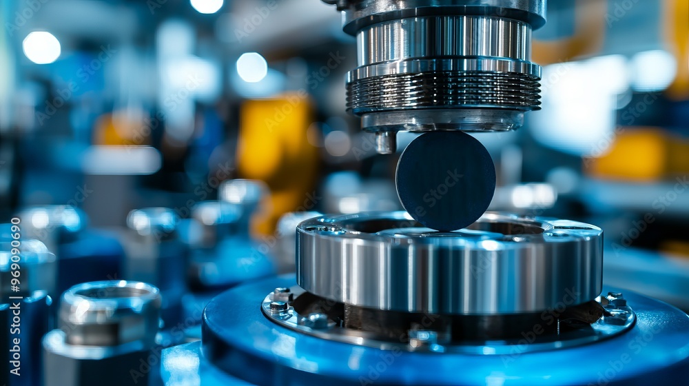 Close-up view of advanced machinery in a factory, showcasing precision engineering and automated processes in action. Close-up view of advanced machinery in a factory, showcasing precision engineering and automated processes in action.