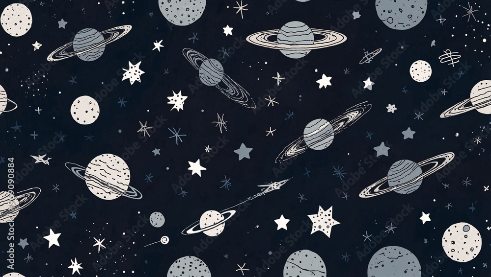 A playful pattern of tiny, hand-drawn astronauts A playful pattern of tiny, hand-drawn astronauts