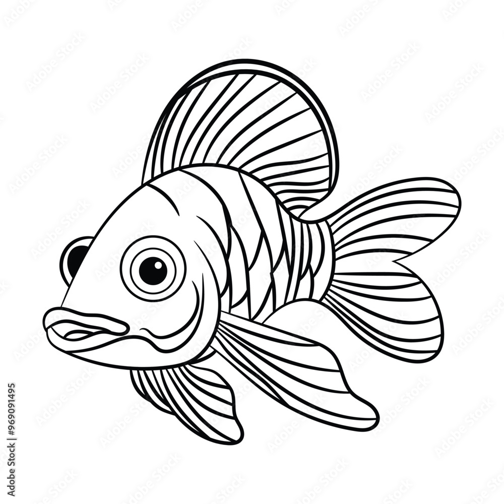 Vector fish marine animal fins doodle line art cartoon kids coloring book Vector fish marine animal fins doodle line art cartoon kids coloring book