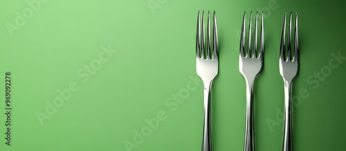 Menu featuring forks on a green background. with copy space image. Place for adding text or design photo