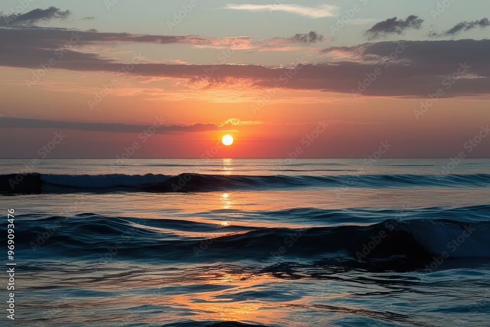 Fototapeta premium Tranquil Sunset Reflections on Glimmering Ocean Waves