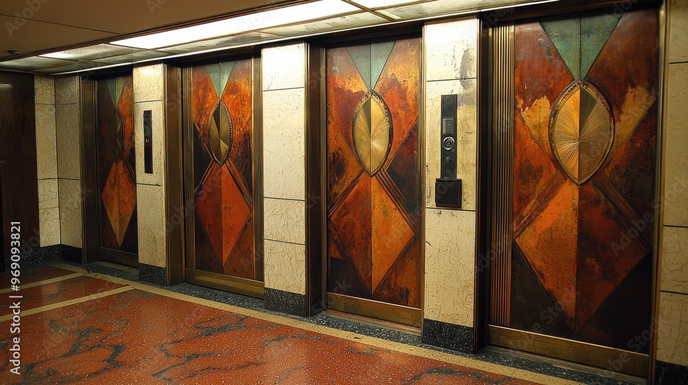 Naklejka premium Rusted Art Deco elevator door designs