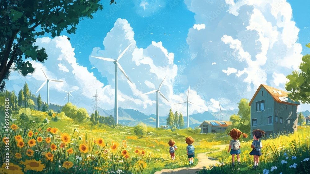 Obraz premium Kids & Windmills.