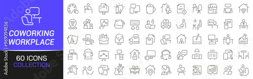 Coworking and workplace line icons collection. Thin outline icons pack. UI icon collection. Set of line web pictogram