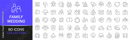 Family and wedding line icons collection. Thin outline icons pack. UI icon collection. Set of line web pictogram