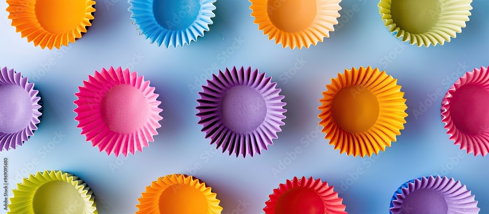 Muffin baking liners on a colorful background. with copy space image. Place for adding text or design Muffin baking liners on a colorful background. with copy space image. Place for adding text or design