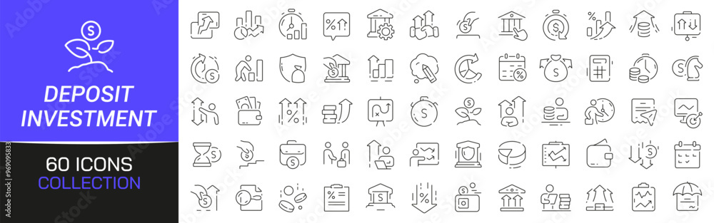 Εκτύπωση καμβά Deposit and investment line icons collection