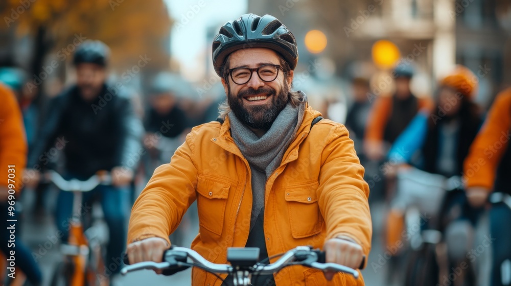 Man Smiling on Bike. Man Smiling on Bike.