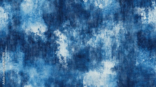 Seamless indigo mottled texture featuring a blue woven cotton dyed effect background Japanese inspired repeat batik resist pattern with distressed tie dye elements Fusion style allover textile rem