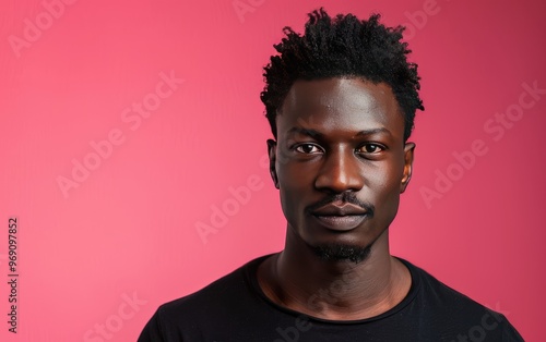 Confident African Male Portrait on Hot Pink Background, JPG Portrait image.